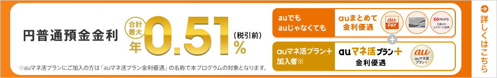 円普通預金金利 合計最大年0.51%(税引前)!